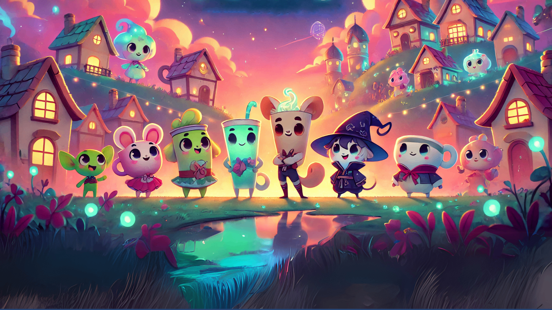 Colourful Zaney Tales banner showing whimsical characters in a glowing storybook village